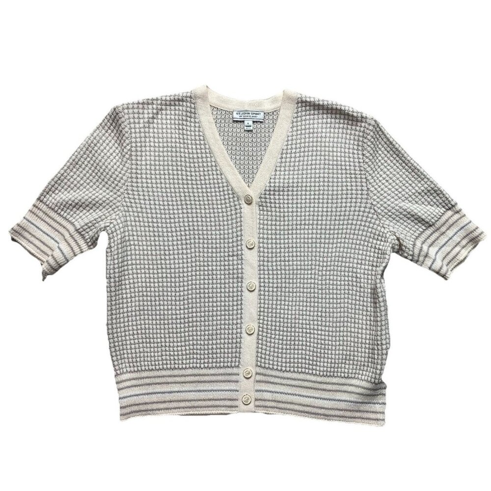 Vtg St. John Sport By Marie Gray Cardigan Short‎ Sleeve Knit Jacket Sz S Cream